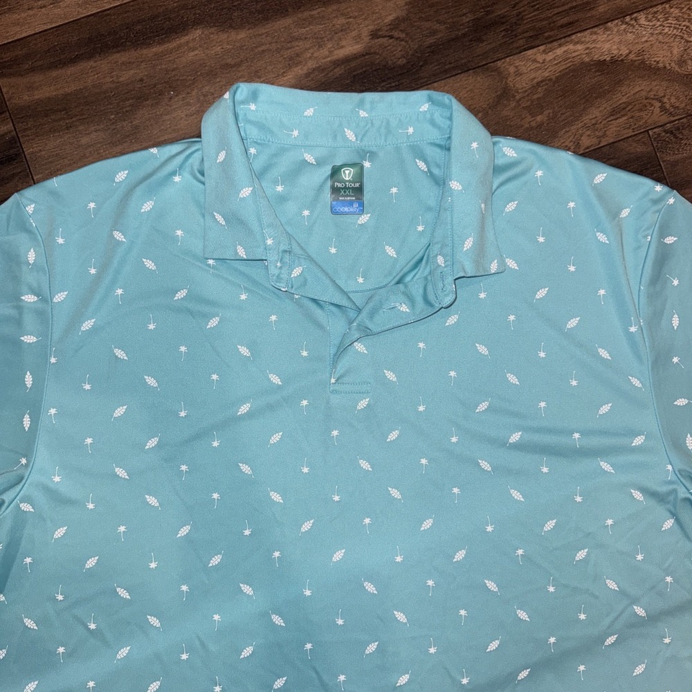 Pro Tour Golf Polo Shirt Men's AOP‎ Blue Palm Trees Leaves Lightweight Size XXL